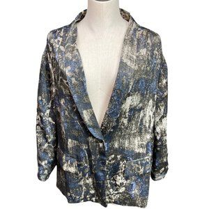 Cold Water Creek Brown & Blue Abstract Print Satin Flowy Blazer 3X